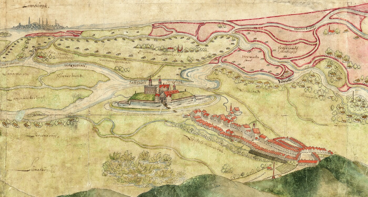 Karte von Harburg um 1628