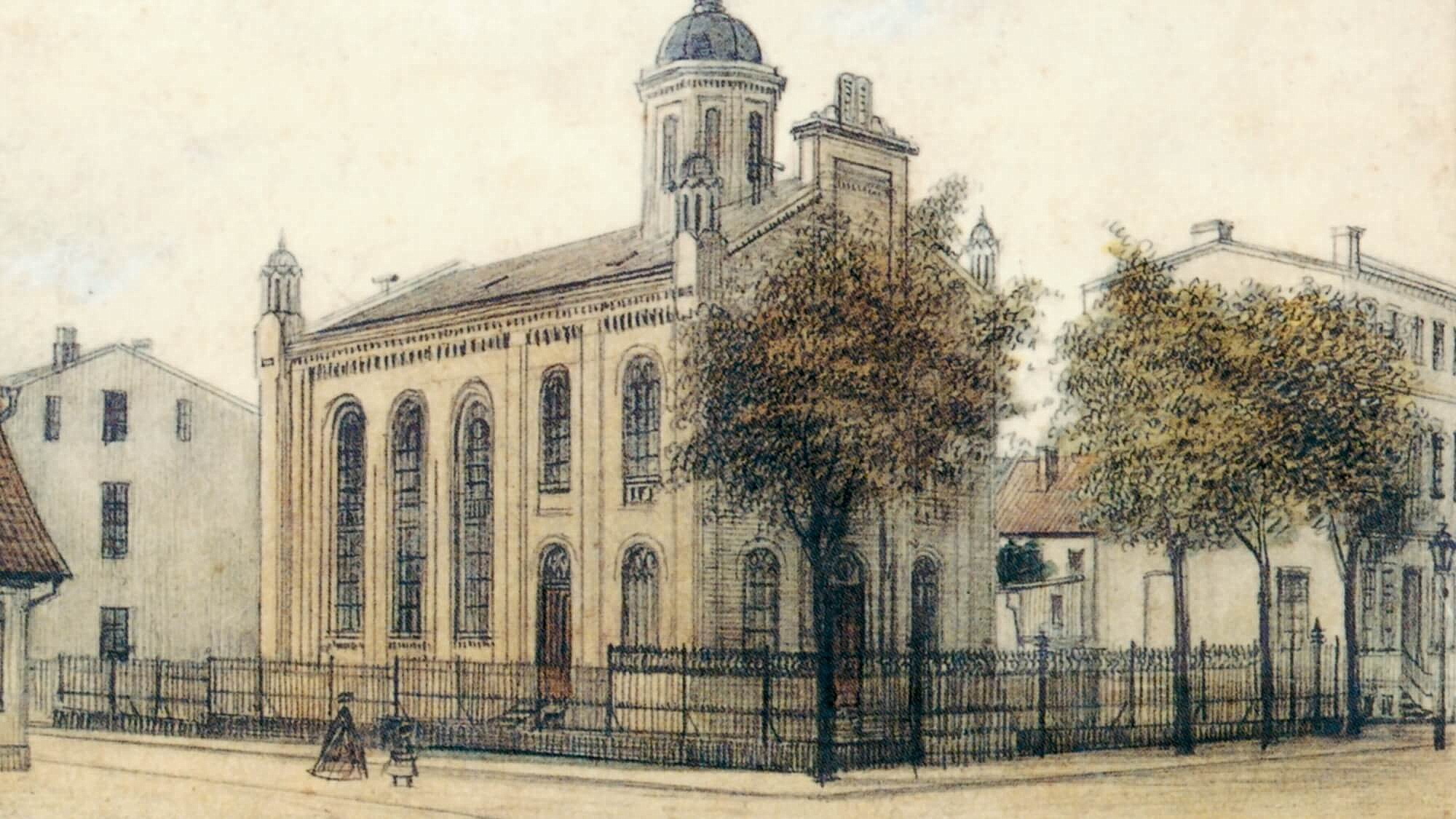 Bleistiftzeichnung von der Harburger Synagoge