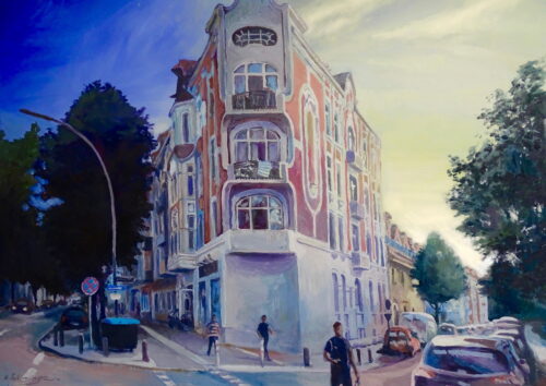 Ralf Schwinge: Bremer Straße, Ecke Steinikestraße, Öl auf Leinwand, 2023. Copyright: Ralf Schwinge.