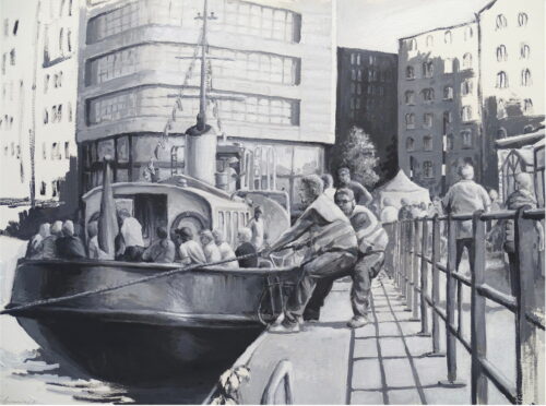 Ralf Schwinge: Auf dem Binnenhafenfest, Gouache auf Büttenpapier, 2024. Copyright: Ralf Schwinge.