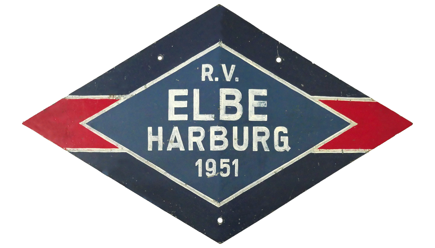 bemaltes Blechschild des RV Elbe aus dem Privatbesitz eines Mitglieds