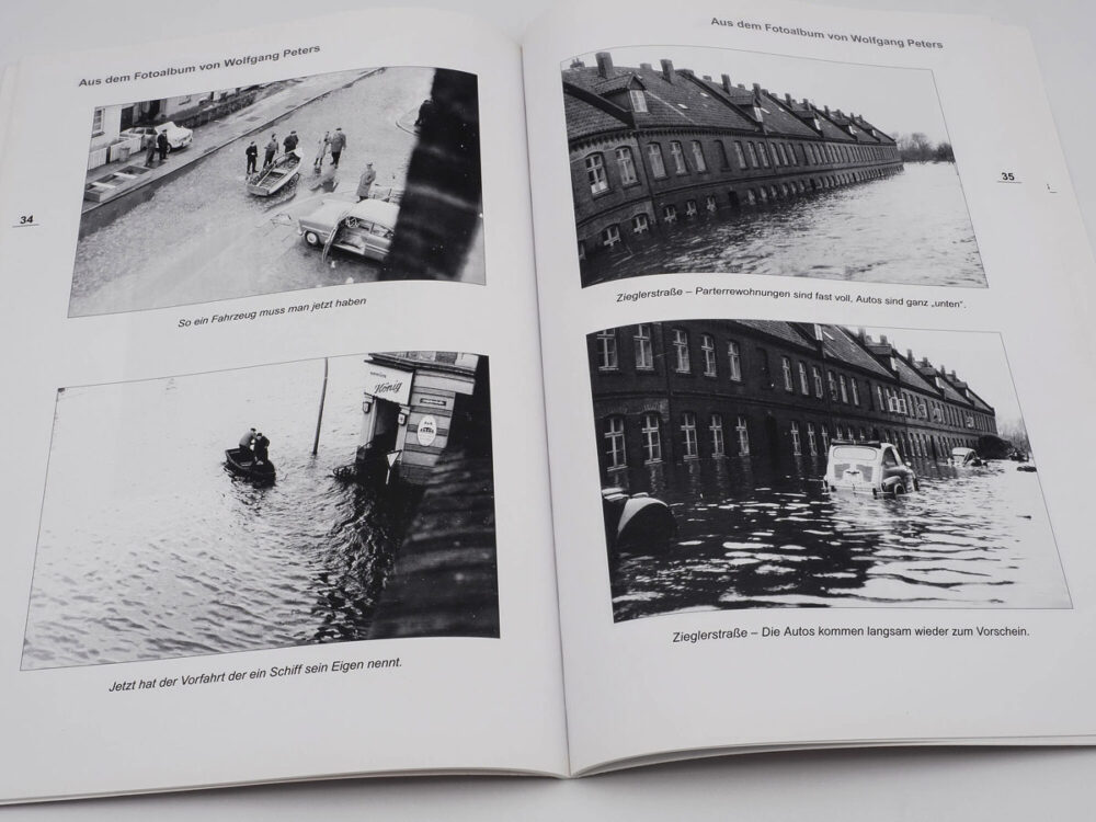 Einblick ins Buch Die große Flut 1962, Geschichtswerkstatt Harburg e. V. Mit privaten Aufnahmen der Flut in Harburg von Anwohnern