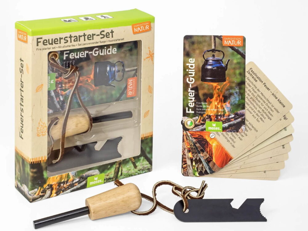 Feuerstarter-Set Expedition Natur von moses mit Feuerstahl, Kratzer und Feuer-Guide