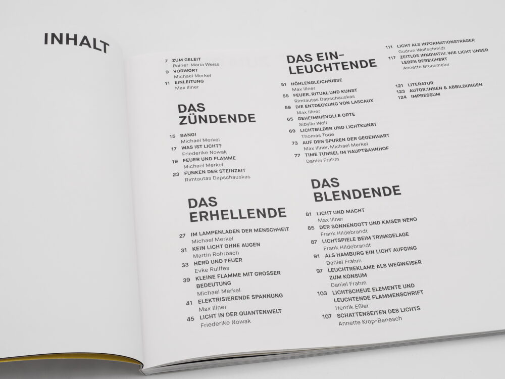 Buch light my fire. MENSCH MACHT FEUER herausgegeben von Michael Merkel, Einblick: Inhaltsverzeichnis