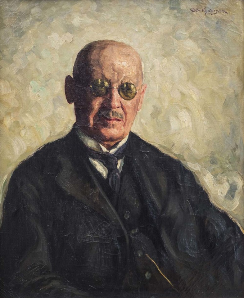 Das Porträt Denickes wurde 1929 vom Harburger Maler Hermann Müller-Vogelsang (1887-1972) geschaffen.