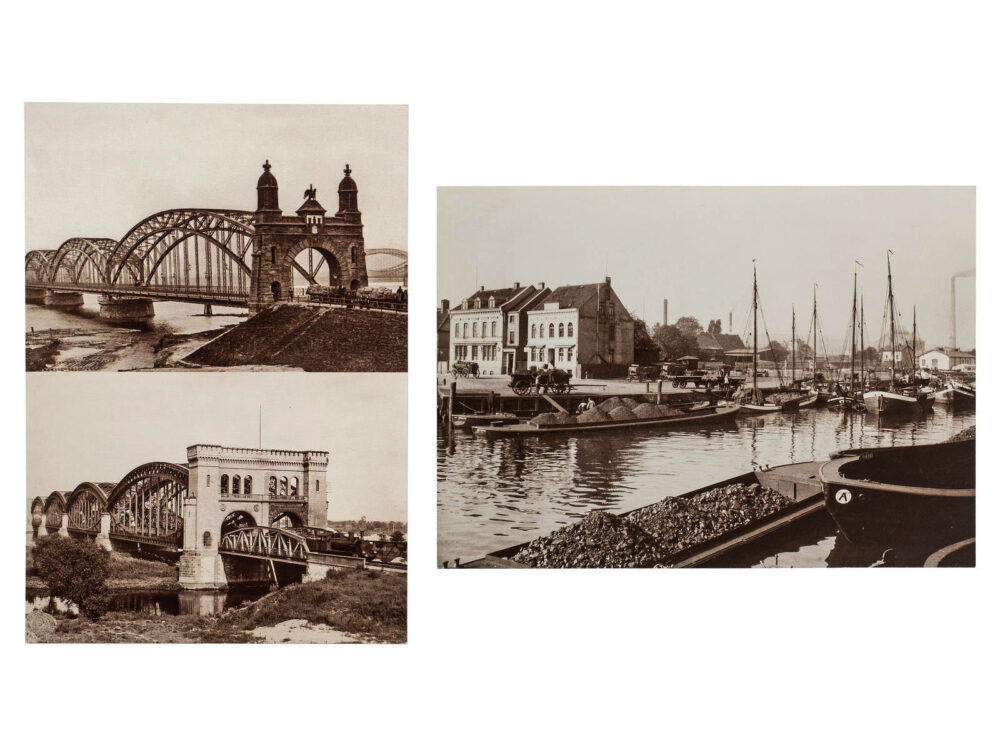 Auswahl des Postkarten-Sets Harburg historisch mit den zwei Motiven Elbbrücken und Lotsekanal