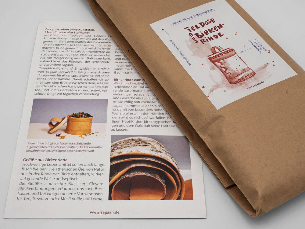 Bastelset für eine Teedose aus Birkenrinde mit umfangreicher Anleitung und Erklärung