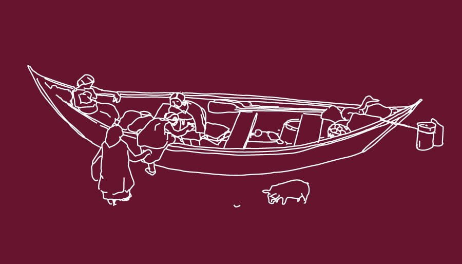 Illustration eines frühmittelalterlichen Fischerbootes